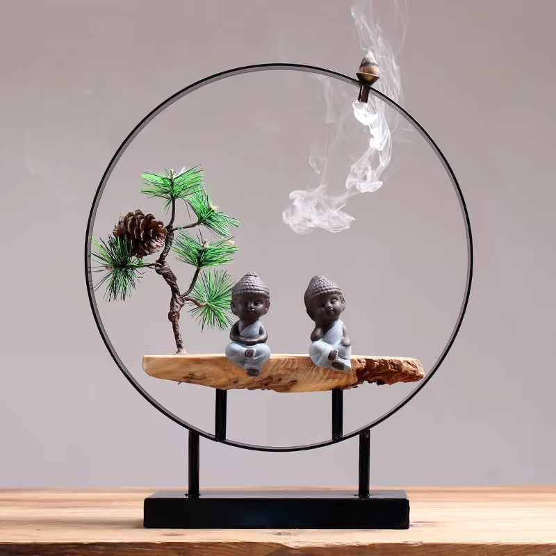 +20Cones Zen Buddha Incense Burner Incense Stick Holder Handmade Iron Incense Censer Sandalwood Incense Base Incense Cones Stand