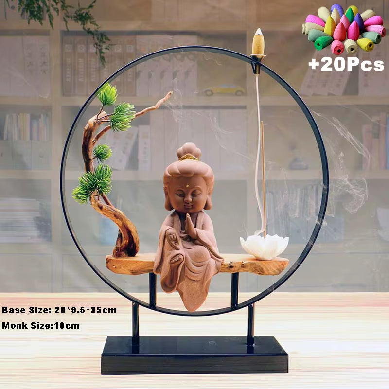 +20Cones Zen Buddha Incense Burner Incense Stick Holder Handmade Iron Incense Censer Sandalwood Incense Base Incense Cones Stand