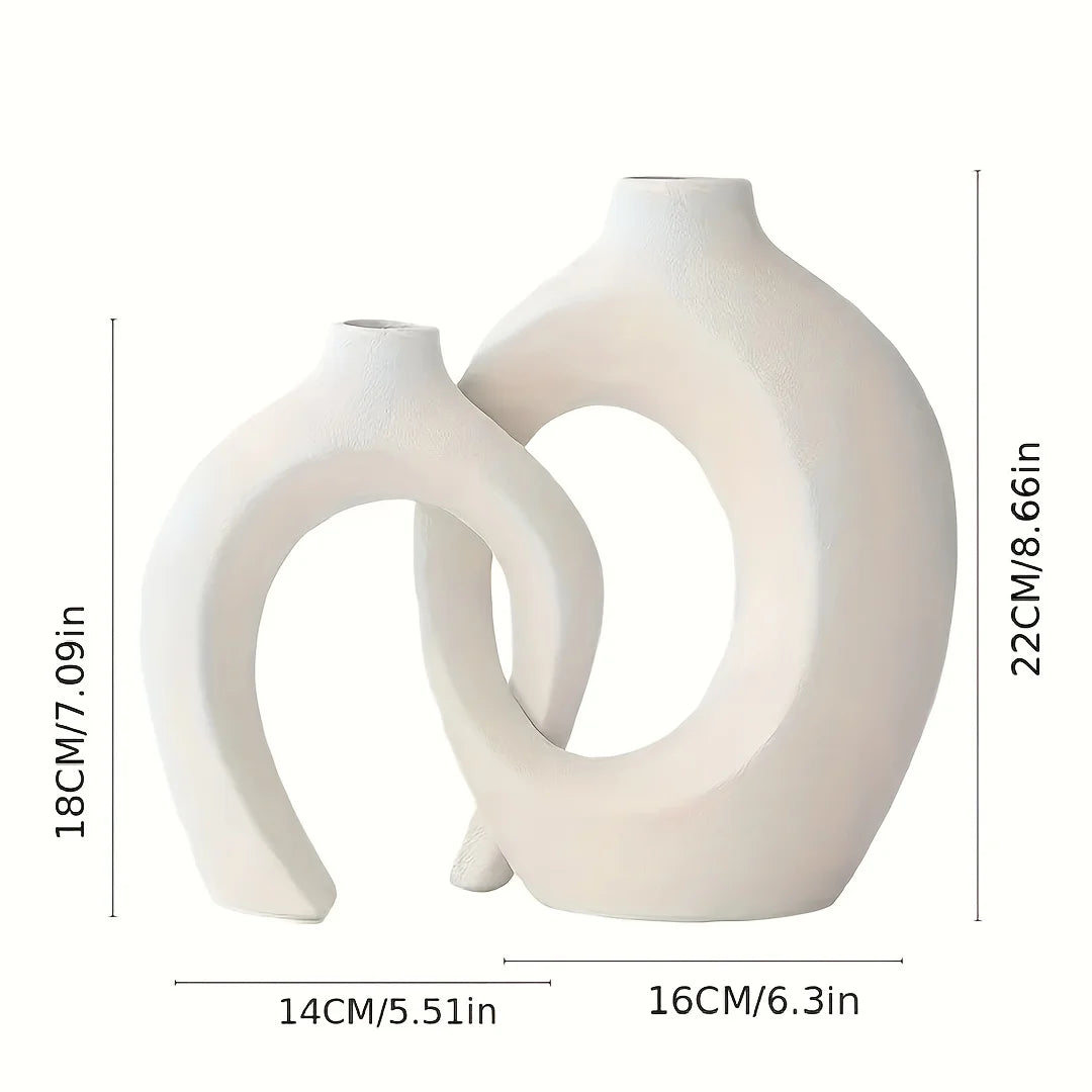 Set of 2 Hollow Nordic Modern Ceramic Vases for Contemporary Home Decor and Boho Living Room Accents