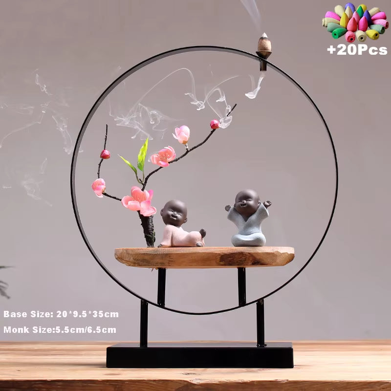 +20Cones Zen Buddha Incense Burner Incense Stick Holder Handmade Iron Incense Censer Sandalwood Incense Base Incense Cones Stand