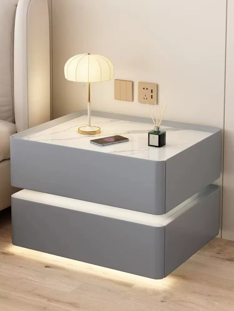 Contemporary Solid Wood Nightstand with Wireless Charging and Lockable Drawers, 40cm