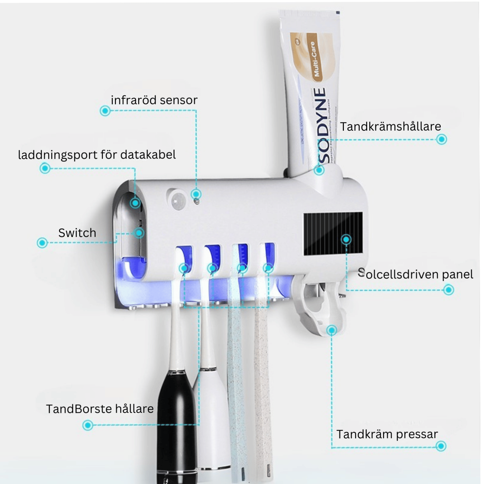 Intelligent UV-tandborste sterilisator Automatisk tandkrämspress, tandborste, tandkrämställ